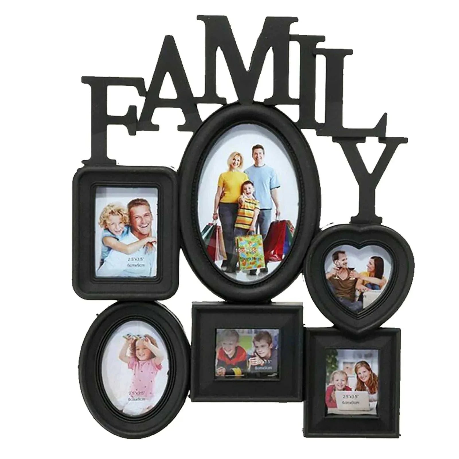 Family photo frame wall hanging displaying six photos in a modern minimalist design
