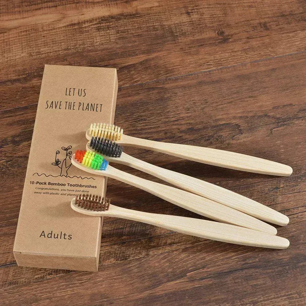 10-piece eco-friendly bamboo toothbrush set with soft black charcoal bristles