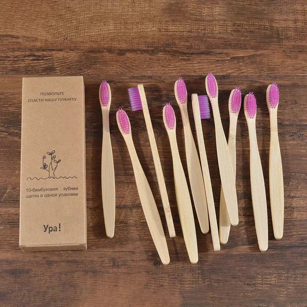 10-piece eco-friendly bamboo toothbrush set with soft and hard charcoal bristles