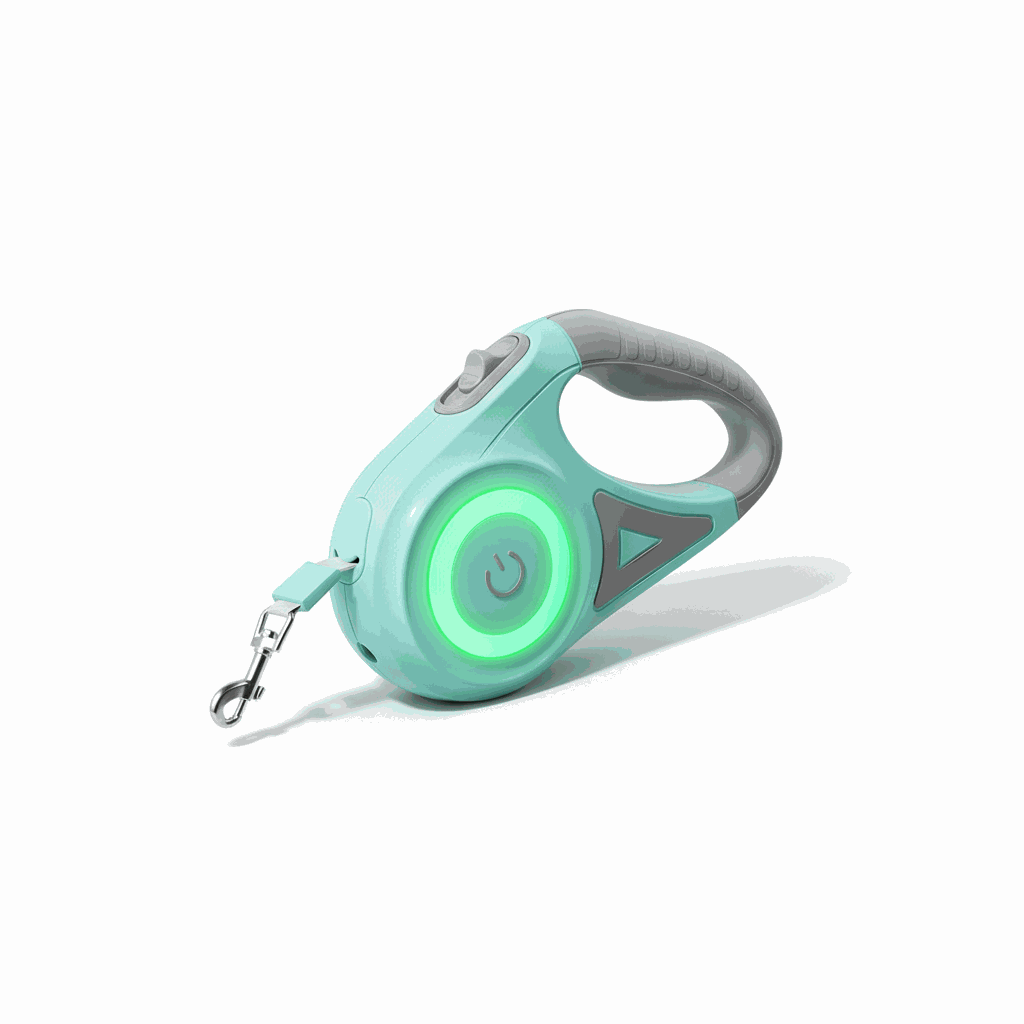 LED retractable dog leash with built-in light and ergonomic grip for safe nighttime pet walks