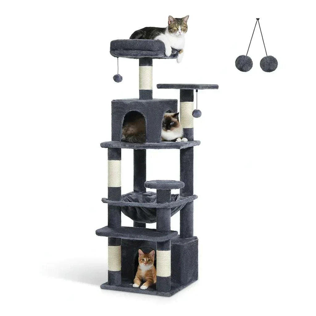 Spacious 8-level large cat tree with sisal scratching posts, hammock, condos, and perches for multiple big indoor cats