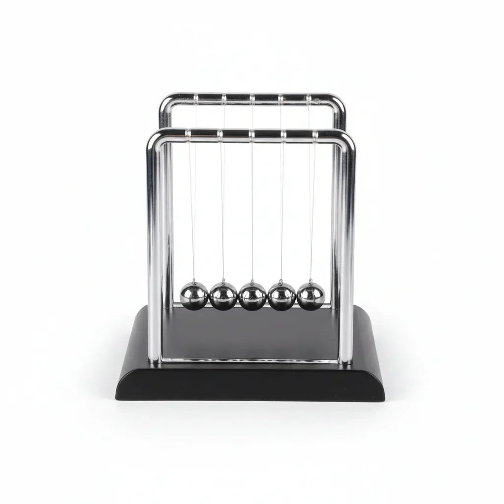 Newton's Cradle desktop toy demonstrating momentum and energy conservation with steel balls and plastic base for stress relief and decoration