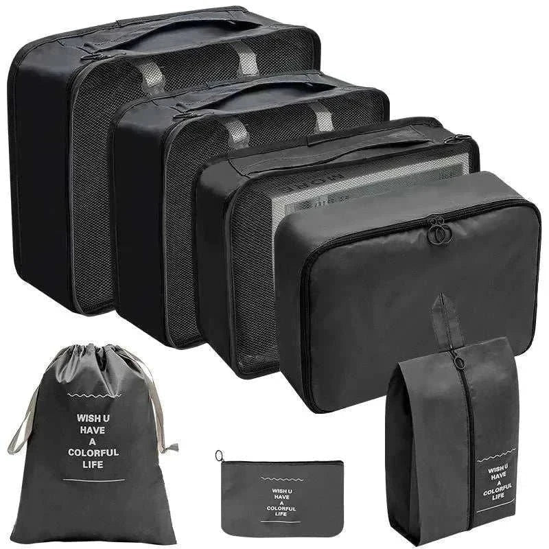 Travel organizer storage bags set with multiple sizes for clothes and accessories, lightweight and durable