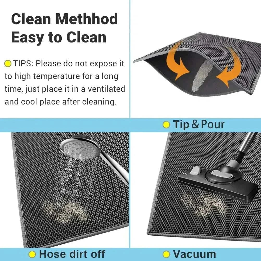 Double layer waterproof cat litter mat with honeycomb design and non-slip base for effective litter trapping and easy cleaning