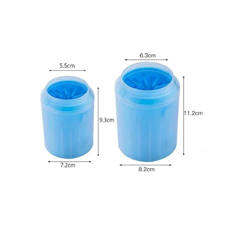 Blue silicone pet paw cleaner brushes with dimensions for small and medium dogs