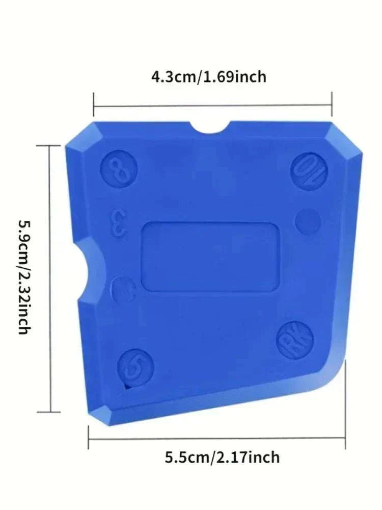 4-piece blue silicone glass cement scraper set with multipurpose edges and storage box
