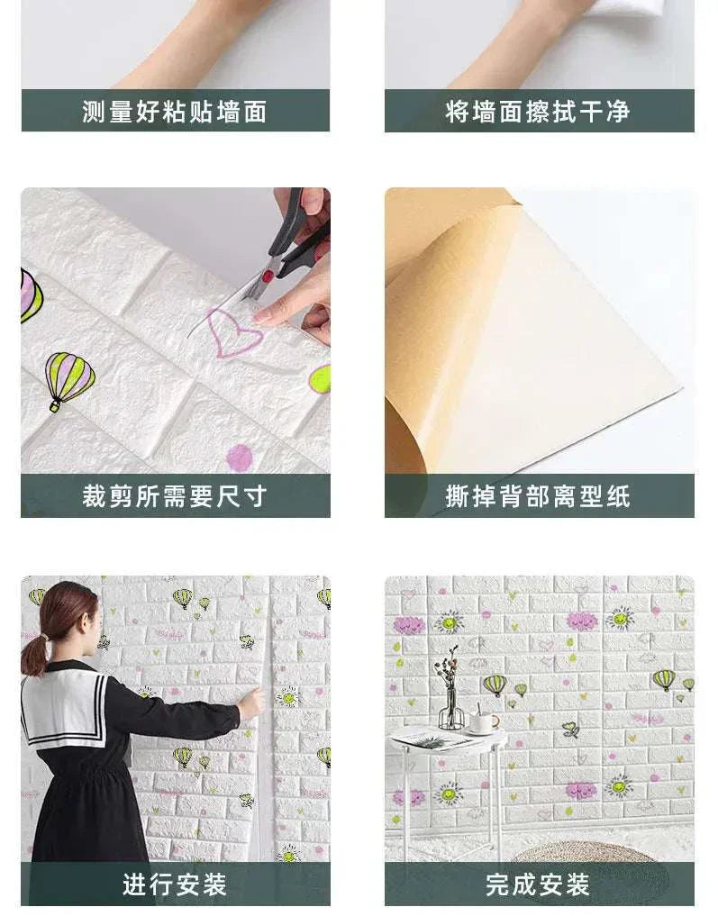 3D foam brick wall panels with realistic texture and self-adhesive waterproof XPE foam material for easy home decoration