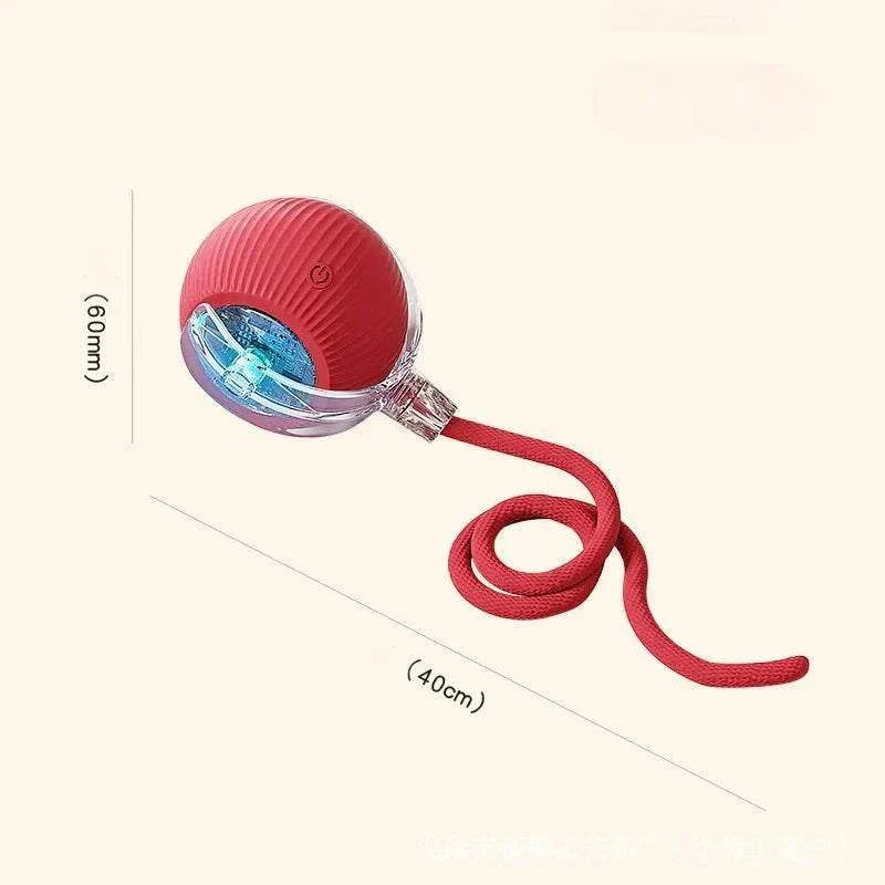 Cat Interactive Ball Toys Red cat interactive ball toy with teaser sensor and rechargeable design for kittens, 60mm diameter, 40cm tail rope