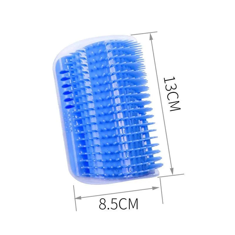 Corner-mounted pet cat brush for grooming and massage with durable plastic and detachable design