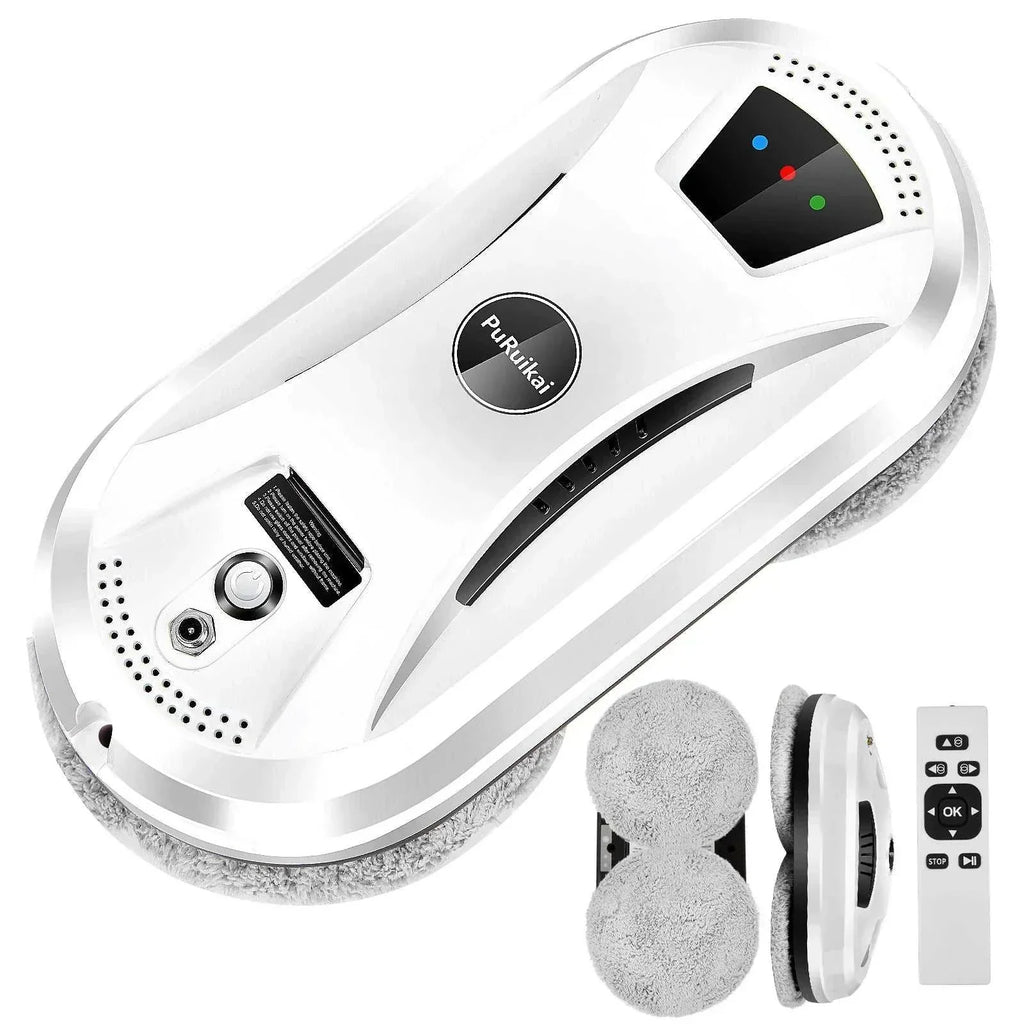 Ultra-thin robot vacuum cleaner for streak-free window and glass cleaning with remote control and safety rope