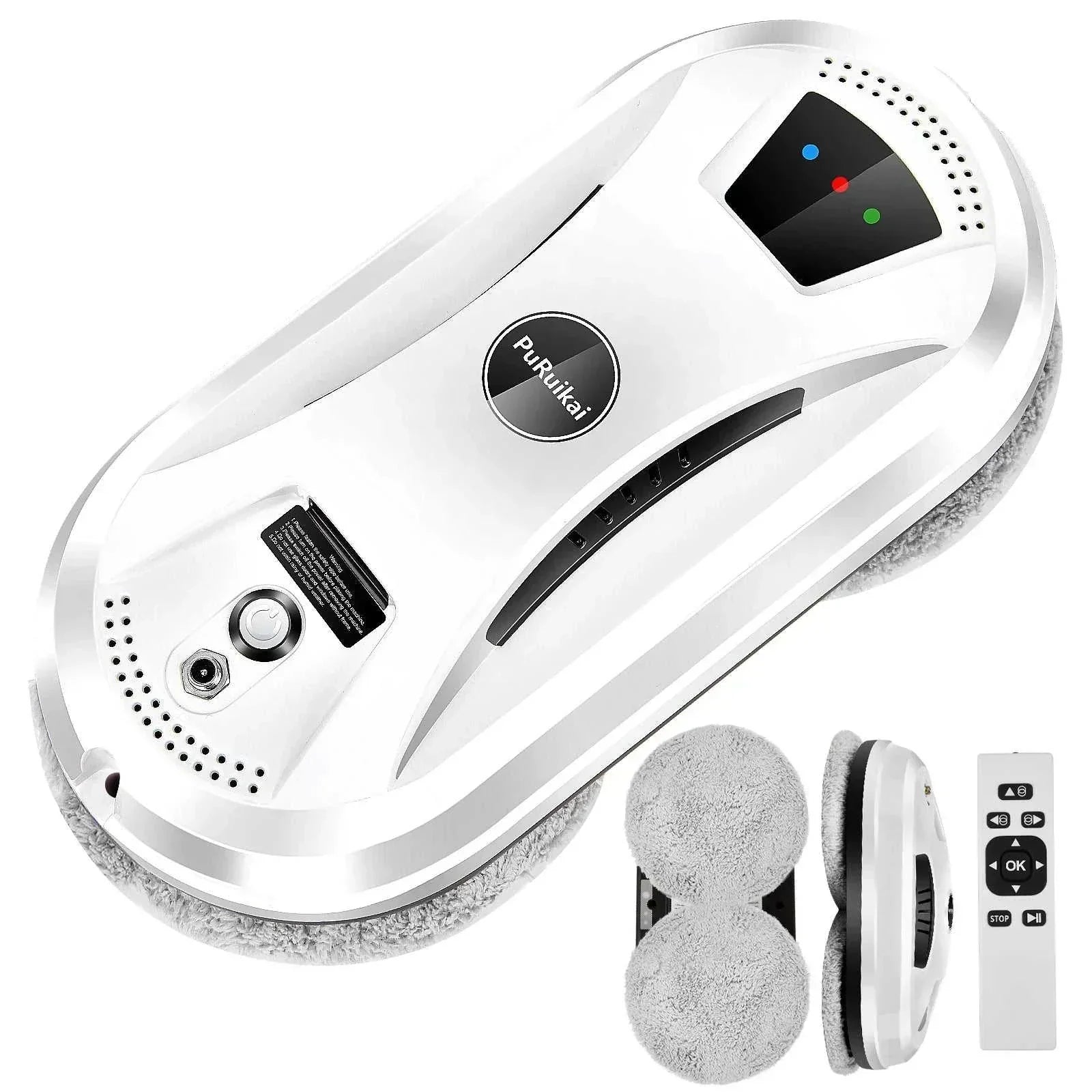 Ultra-thin robot vacuum cleaner for streak-free window and glass cleaning with remote control and safety rope