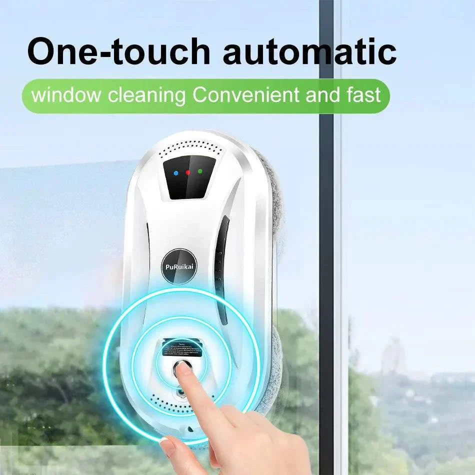 Ultra-thin robot vacuum cleaner for streak-free window and glass cleaning with remote control and safety rope