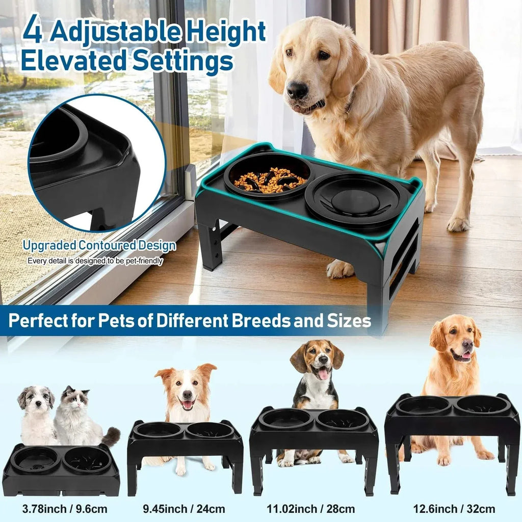 Elevated dog bowls with adjustable height stand and anti-spill water bowl for large and medium dogs