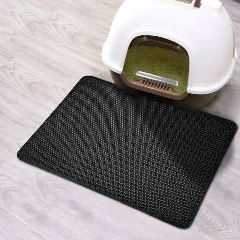 Double layer waterproof cat litter mat with honeycomb surface and anti-slip base for trapping litter and protecting floors