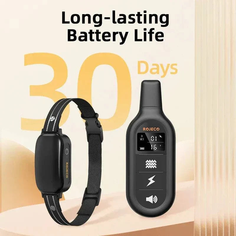 Electric dog training collar with digital remote, multiple modes, waterproof design, and 30-day battery life