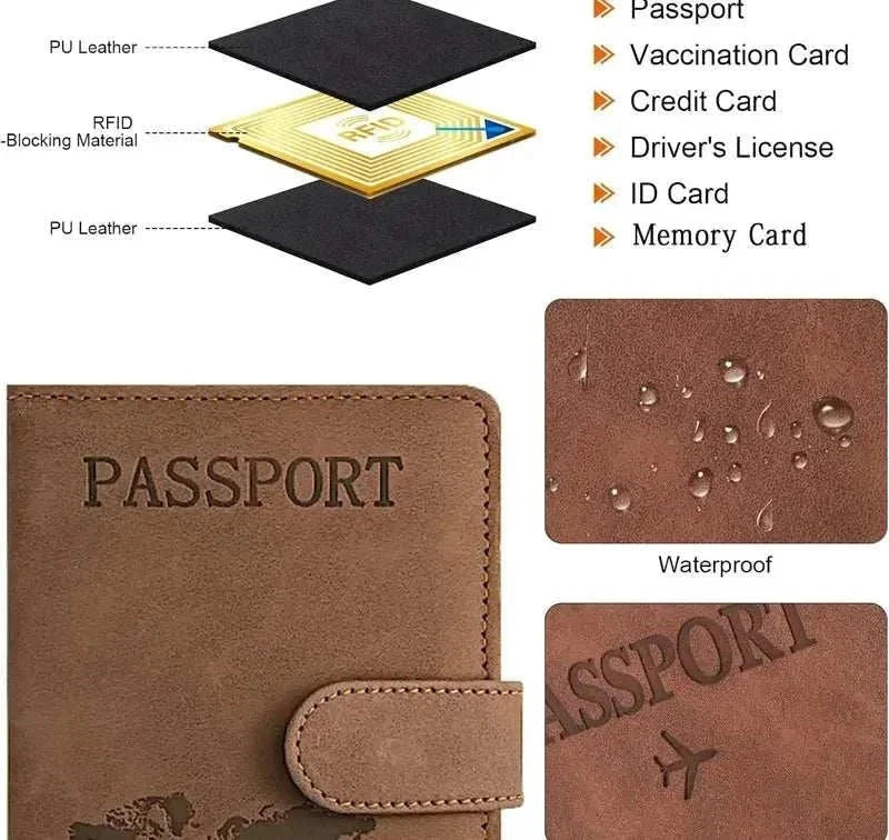 Unisex soft PU leather passport holder for travel with RFID blocking and magnetic closure