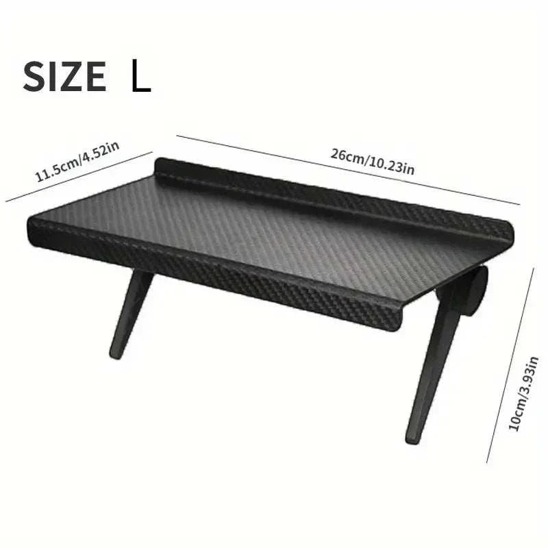 Computer and TV screen storage rack holding wireless router and set-top box in black and white colors
