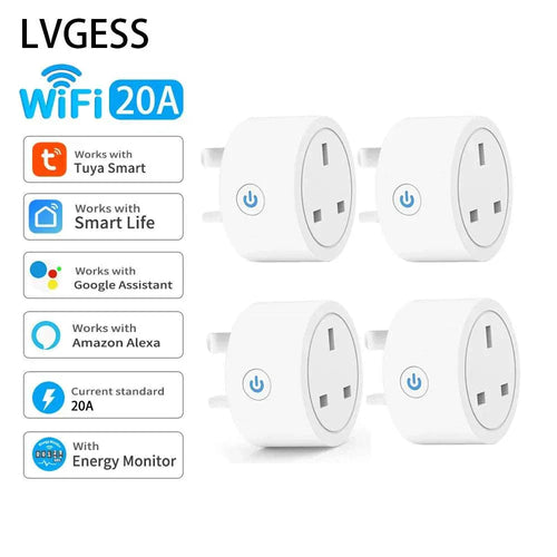 20A Tuya Smart Socket WiFi UK plug adapter with Alexa voice control and energy monitoring timer function