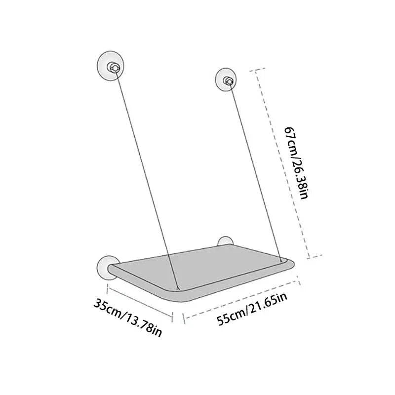 Space-saving cat window hammock bed with strong suction cups and breathable fabric, measuring 55x35 cm with secure mounting for feline comfort.