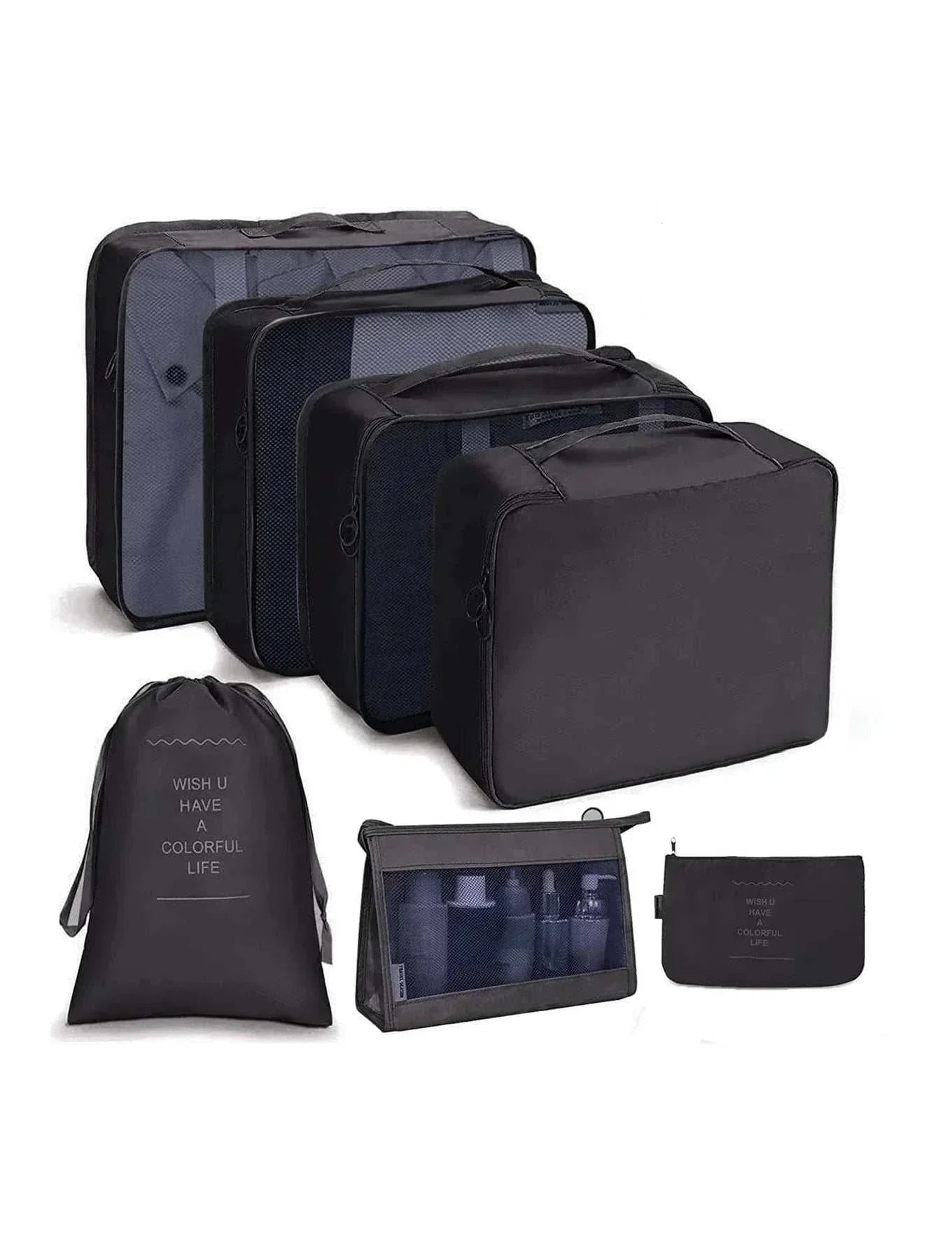 Set of lightweight, foldable travel organizer storage bags for luggage packing and organization