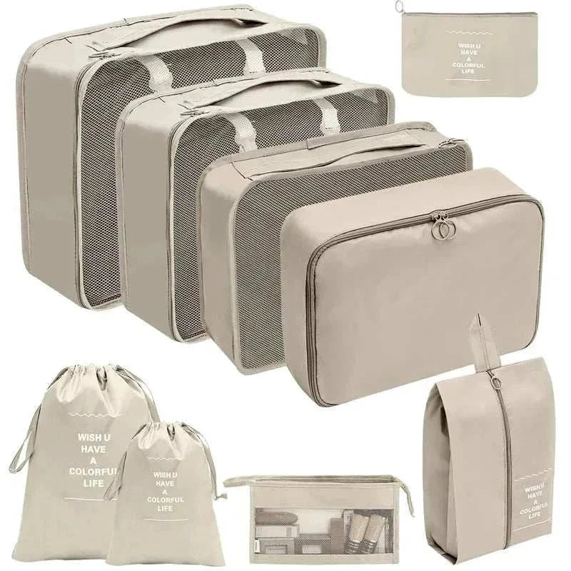 Set of lightweight, durable travel organizer storage bags in multiple sizes for luggage packing and organization