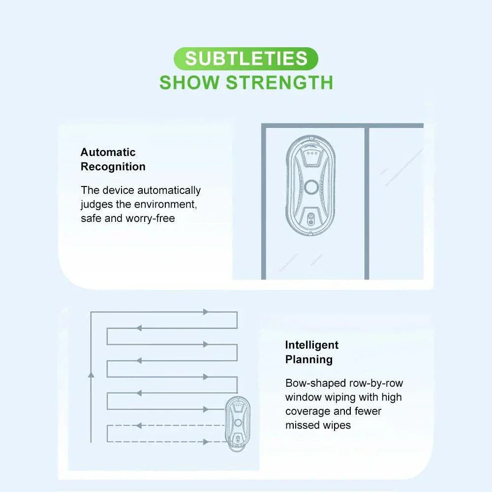 Ultra-thin robot vacuum cleaner for streak-free window and glass surface cleaning with remote control and safety rope