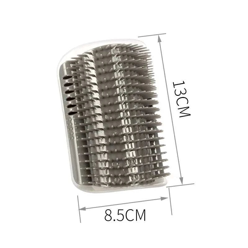 Corner-mounted pet cat brush for hair removal and massage grooming