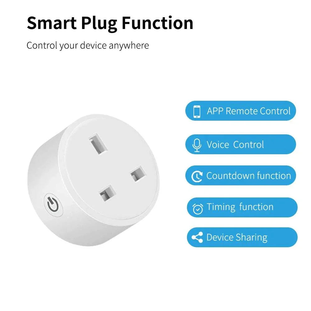 20A Tuya Smart Socket WiFi UK Plug with app remote control voice control countdown and timing functions