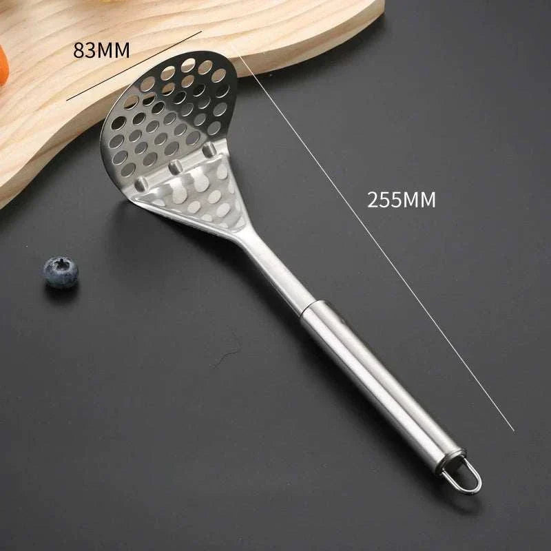 Stainless steel potato masher with ergonomic grip and single-wire rounded head for smooth mashing Stainless Steel Potato Masher