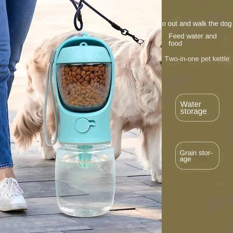 Portable dog cat water bottle with food and water storage for outdoor pet feeding
