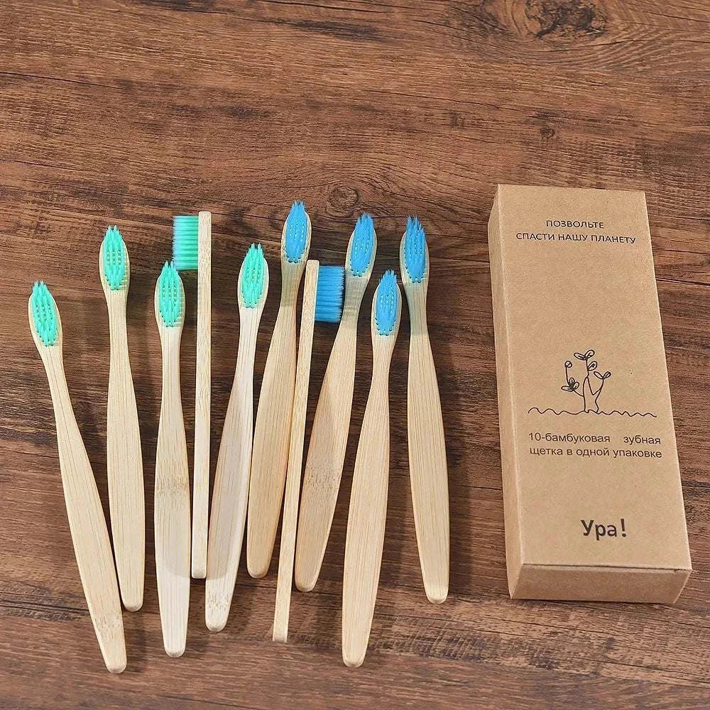 10-piece natural bamboo toothbrush set with black bristles eco-friendly colorful toothbrush alternative