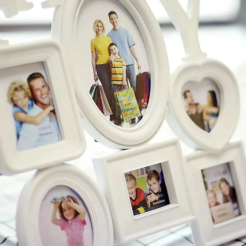 Modern minimalist family photo frame wall hanging displaying six pictures for stylish home decor