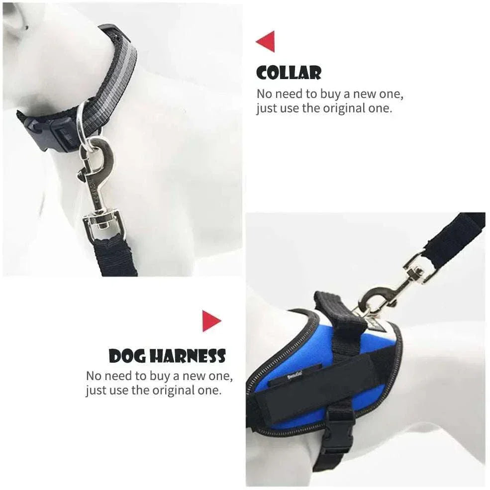 Adjustable pet car seat belt with nylon strap and metal clip for secure and comfortable pet travel safety