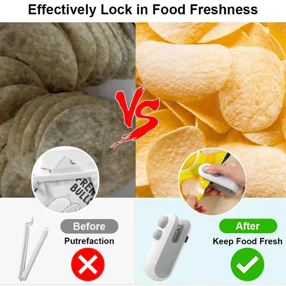 Compact mini heat bag sealing machine for airtight food storage, rechargeable and portable handheld sealer