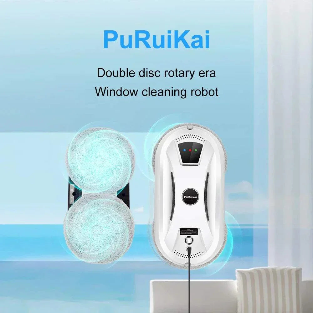 Ultra-thin robot vacuum cleaner for streak-free window and glass cleaning with remote control and safety rope