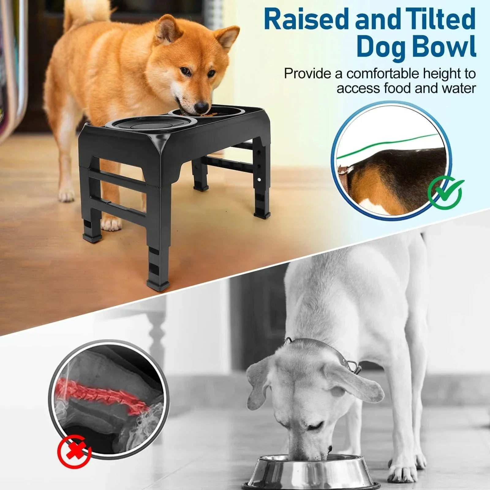 Elevated dog bowls stand with slow feeder and anti-spill water bowl for large medium dogs