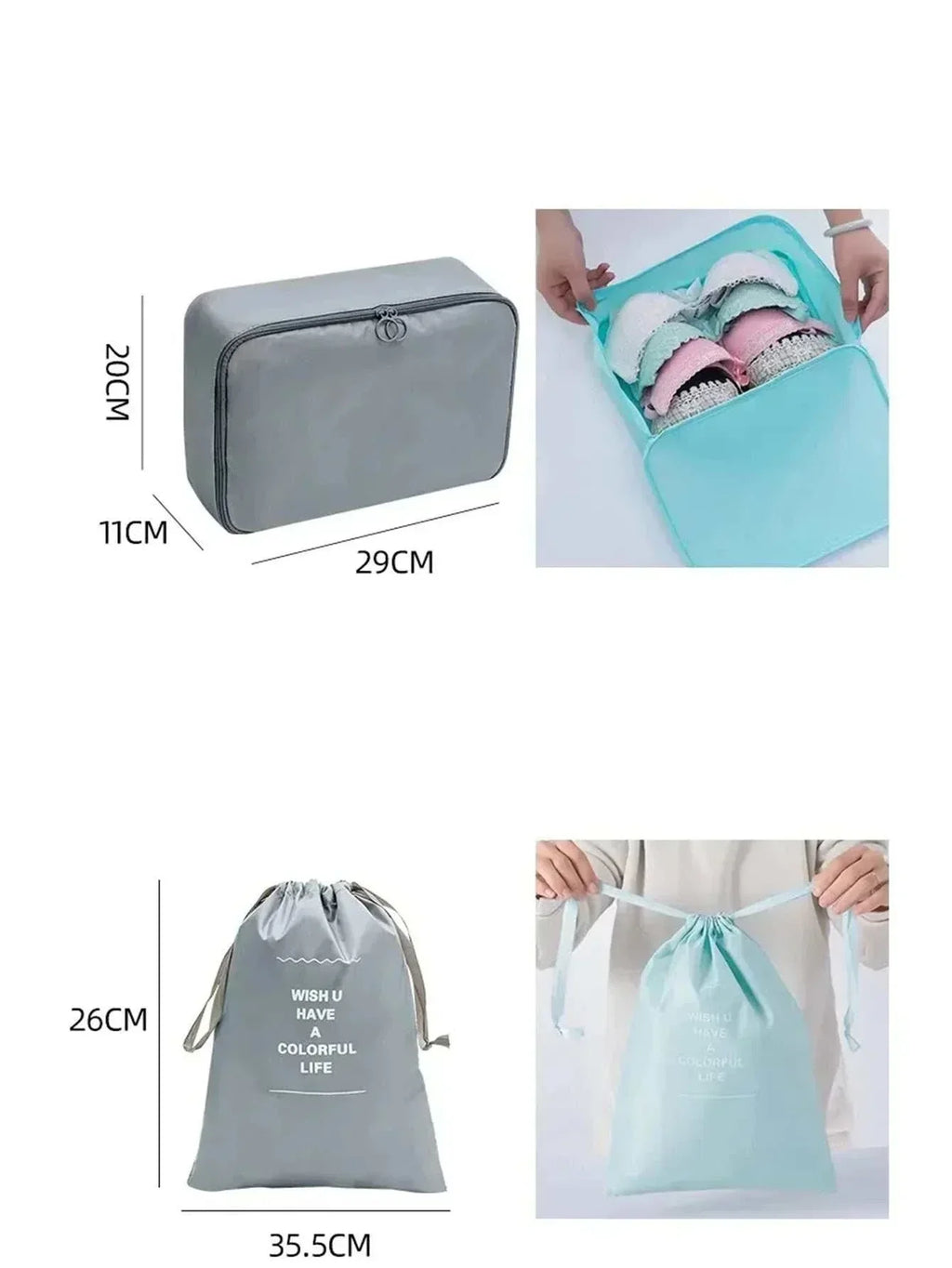 Set of lightweight, durable travel organizer storage bags in multiple sizes for luggage packing and organization
