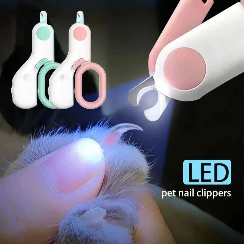 LED light pet nail clipper with safety lock and stainless steel blades for precise grooming