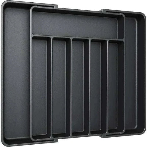 Adjustable pantry organizer with expandable compartments for utensils and cutlery storage