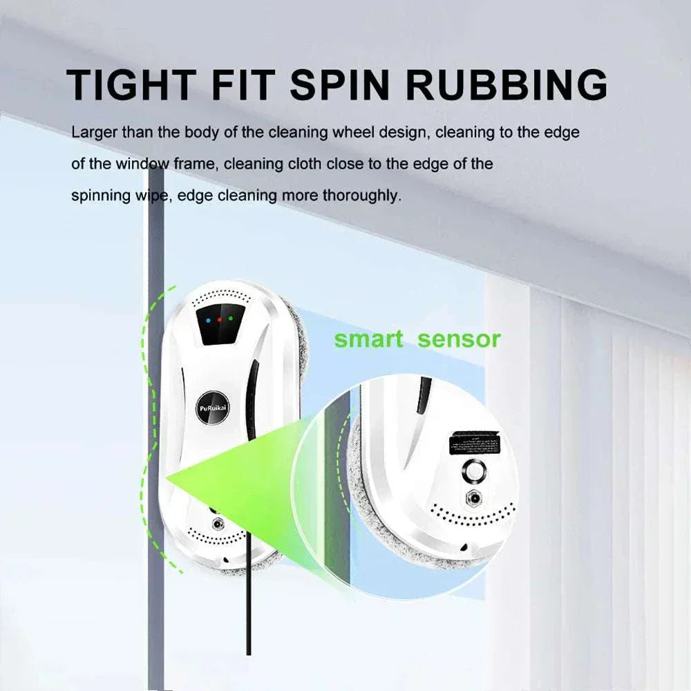 Ultra-thin robot vacuum cleaner for streak-free indoor window and glass cleaning with remote control and safety rope