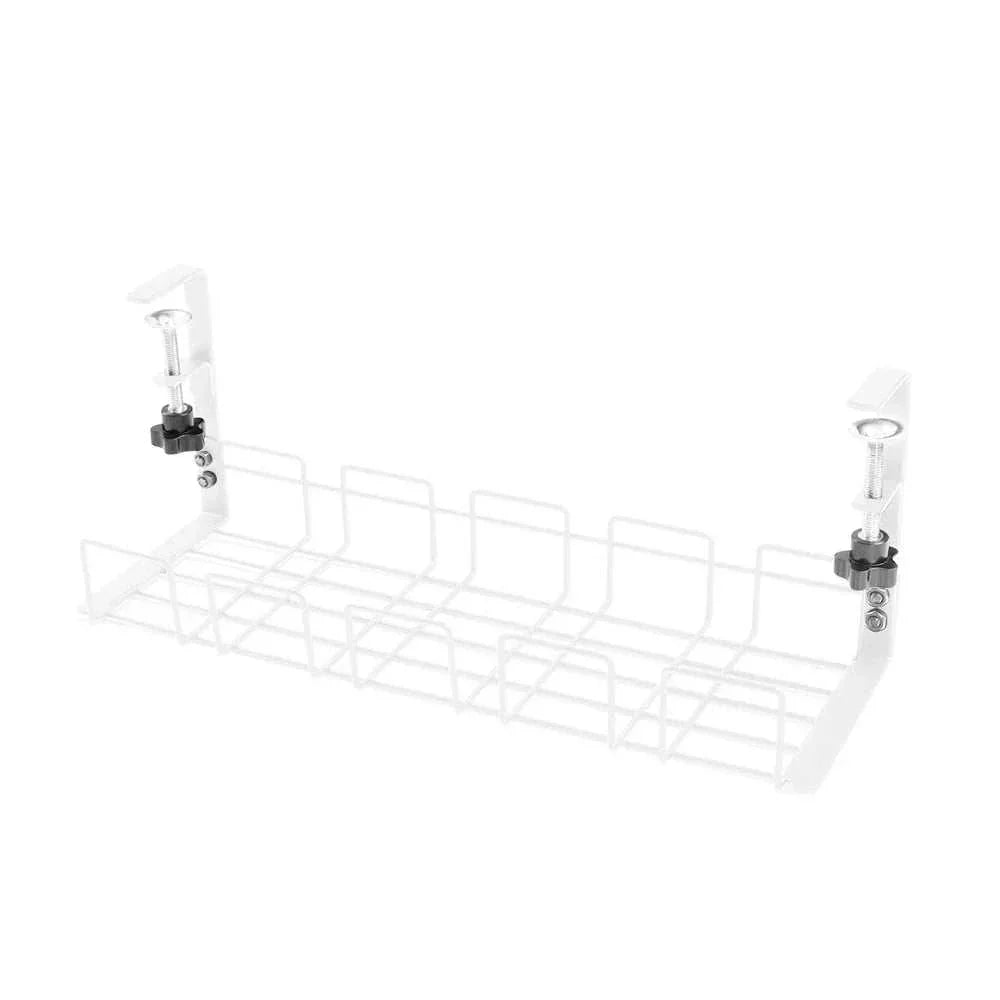 White metal under desk cable management box with clamp organizers for wire storage