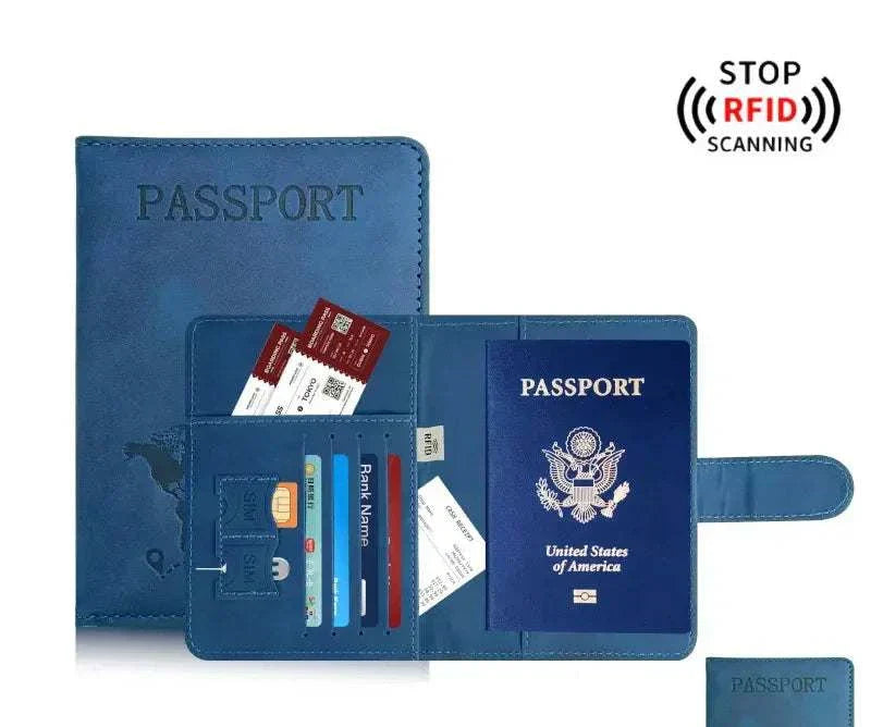 Unisex soft PU leather passport holder for travel with RFID blocking and magnetic closure
