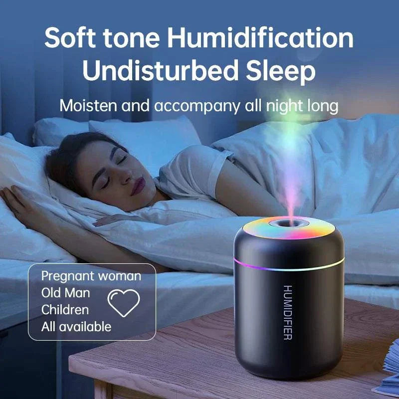 Compact portable mini air humidifier with USB power and soft LED light