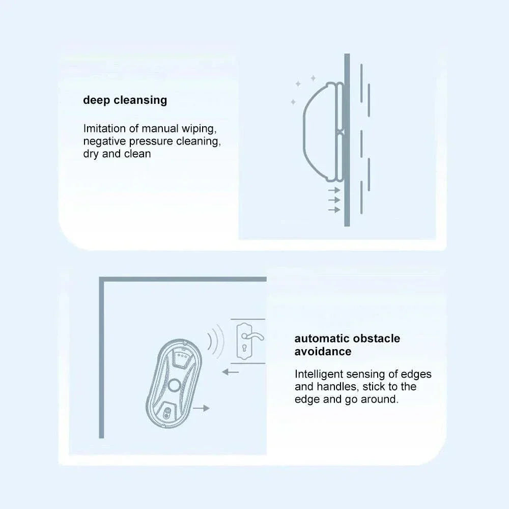 Ultra-thin robot vacuum cleaner for streak-free window and glass surface cleaning with remote control and safety rope