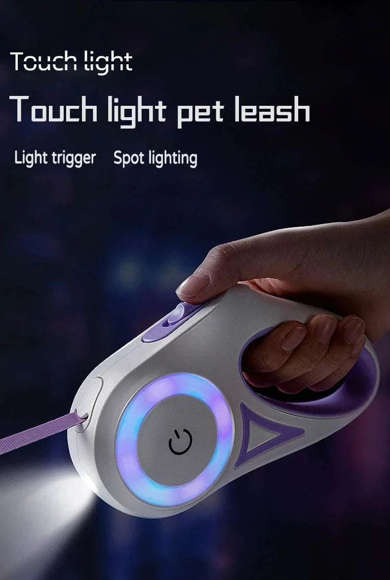 LED retractable dog leash with built-in light for safe nighttime walks