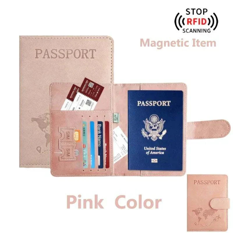Stylish unisex passport holder for travel with RFID blocking and magnetic closure