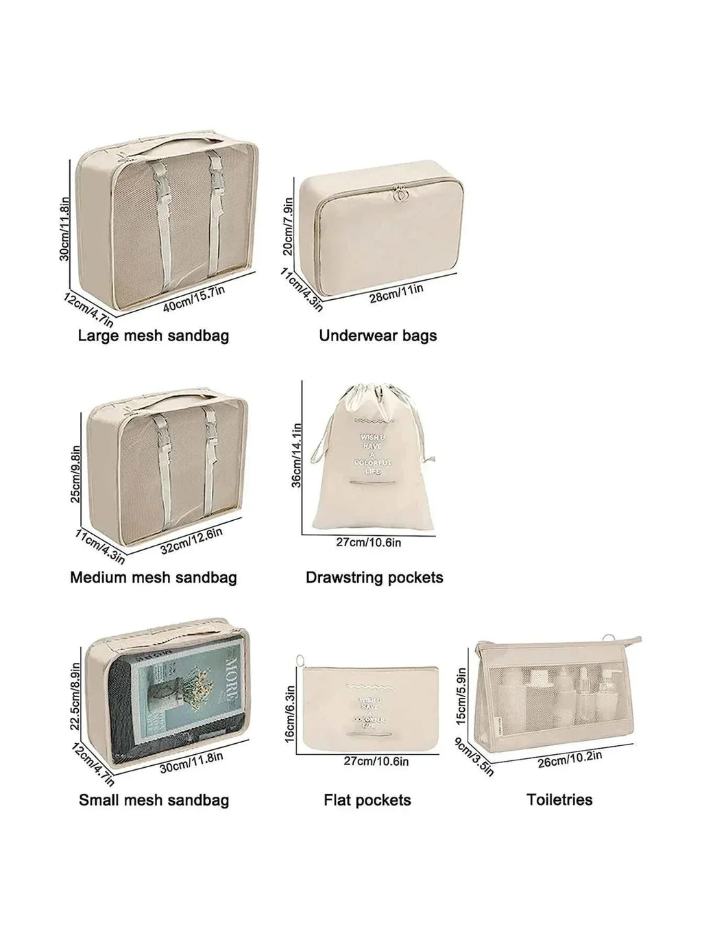 Travel organizer storage bags set for luggage, lightweight and durable packing cubes