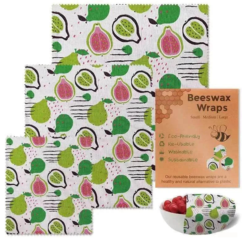 3-piece beeswax food wraps set with reusable lemon pattern organic cotton wax cloth alternative to plastic wrap