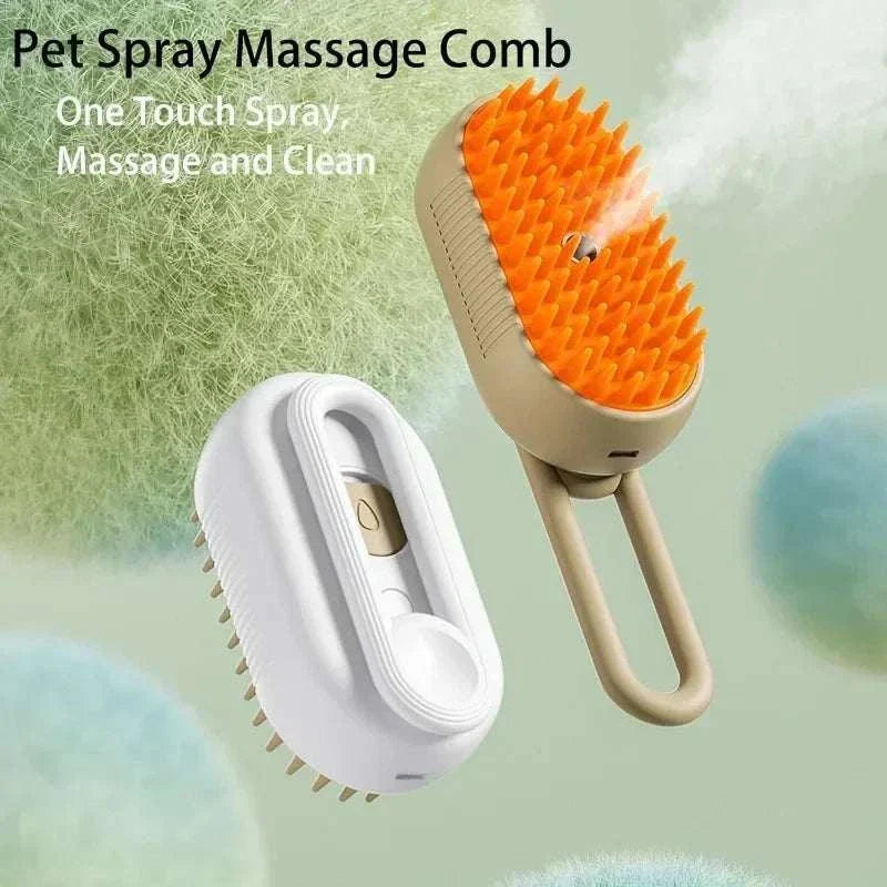 Electric Steamy Dog Brush with steam spray, deshedding, and massage for pets