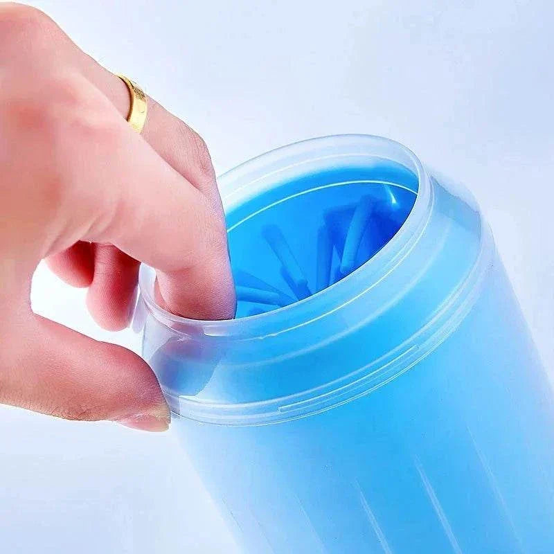 Blue portable pet paw cleaner with soft silicone bristles for gentle paw washing